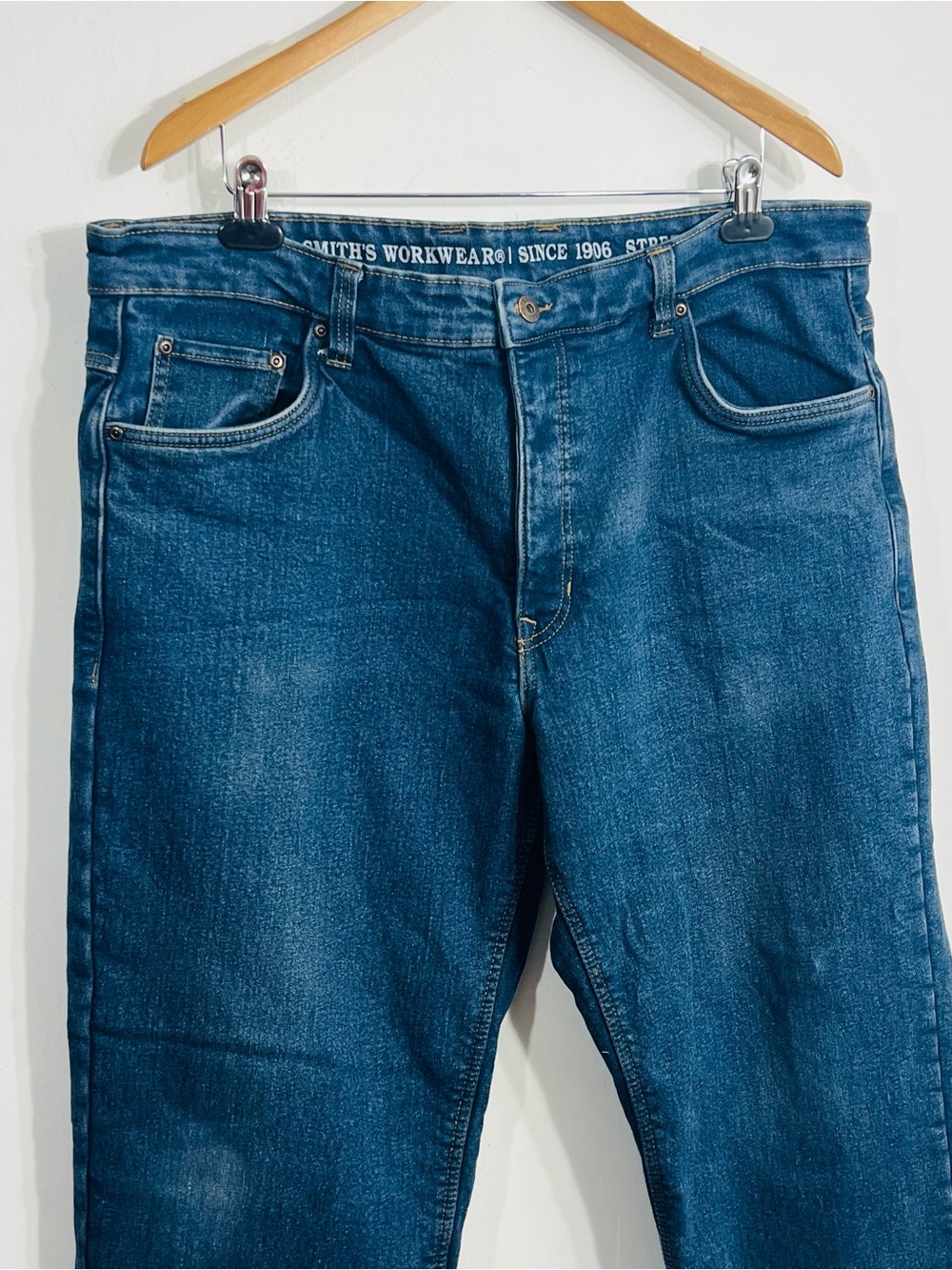 Smith's Workwear Fleece Lined Stretch Denim Work Pants Blue Cotton Blend 40x30 - Picture 3 of 8